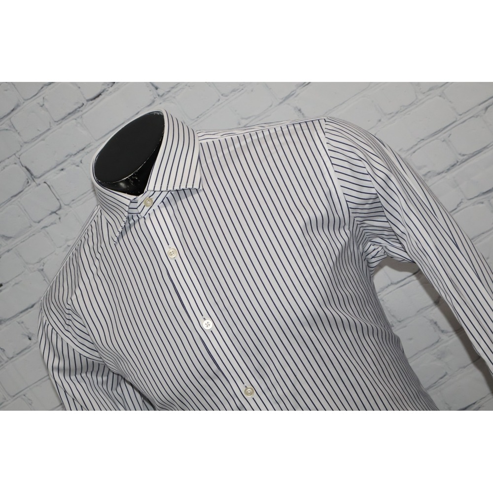 T.M. Lewin Dress Shirt Mens Large 16.5-36 White Blue Non-Iron Slim French Cuff